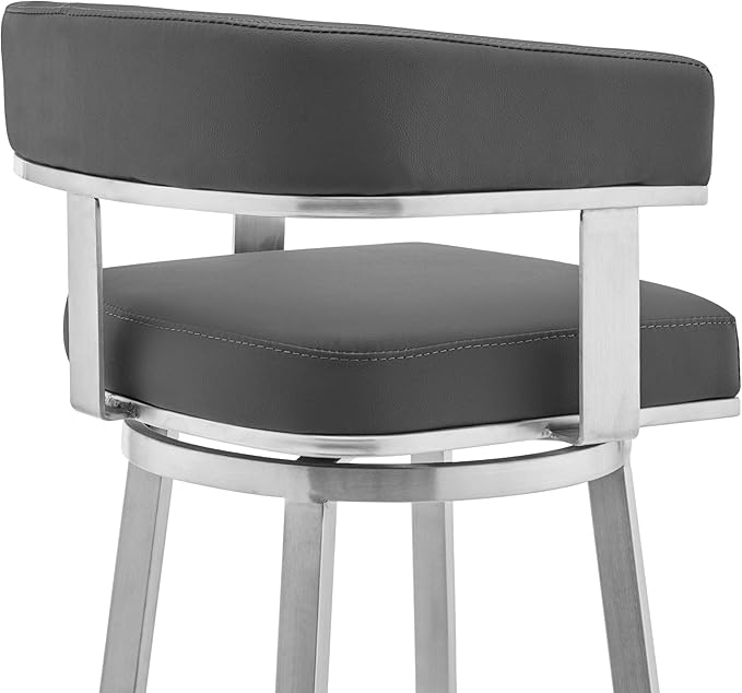 Armen Living Lorin Modern 26" Seat Height Gray Faux Leather and Brushed - Image 7