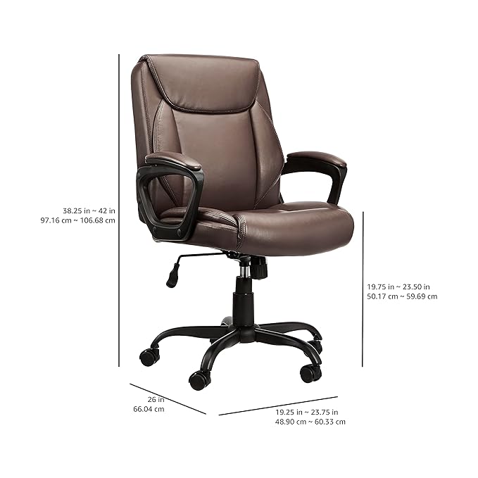 Amazon Basics Classic Puresoft PU Padded Mid-Back Height Adjustable Office - Image 3