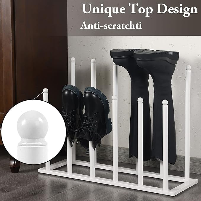 MyGift Modern White Metal Free Standing Boot Shoe Rack Organizer, Tall Boot - Image 2