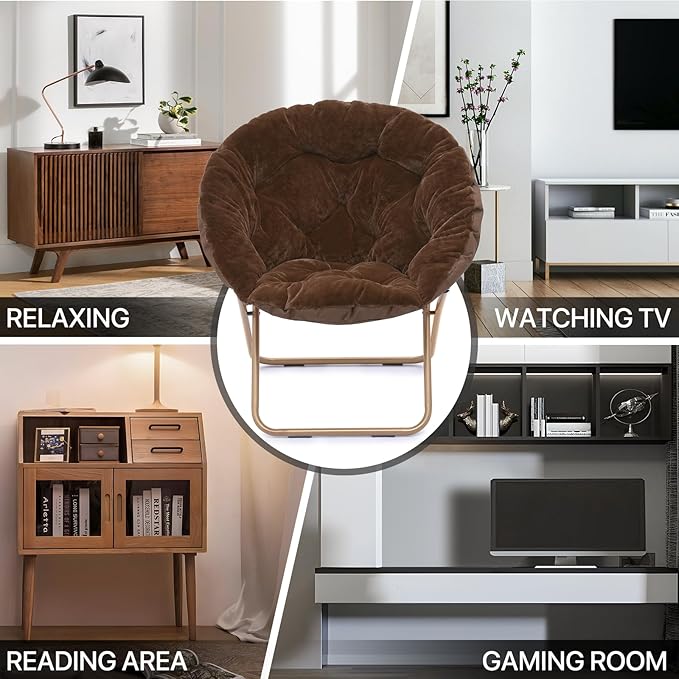 MoNiBloom Round Folding Faux Fur Saucer Chair - Image 10