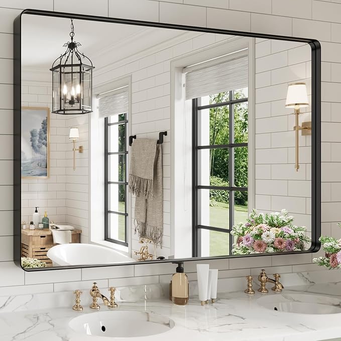 WEER Black Bathroom Mirror for Wall, 60X40 Inch Matte Black Mirror, Rectangular by WEER