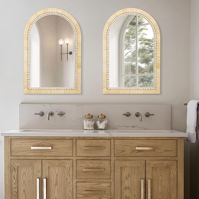 ULIKE Rattan Mirror for Bathroom, 20x30 Inch Arch Rustic Farmhouse Wall Decor - Image 5