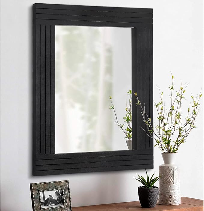 Black Wall Mirror Rectangular Vintage Rustic Wood Framed Large Mirror Deco by HLFMVWE