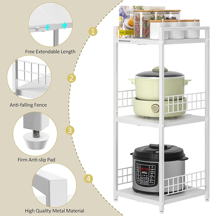 Expandable Slim Storage Shelf, 3 Tier Metal Shelving Unit - Image 6