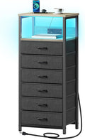 Seventable Night Stand with Charging Station, Tall Nightstand with 6 Fabric by Seventable