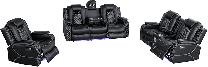 Ball & Cast Power Recliner Sofa Set Leather Reclining Sofa Set Living Room - Image 17