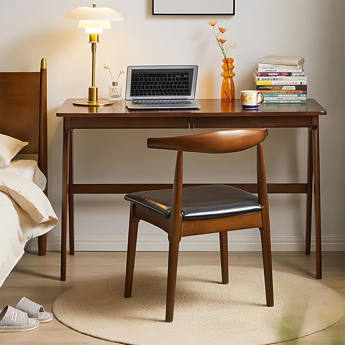 Computer Desk with Drawers, Solid Wood Writing Desk, Mid Century Modern Home - Image 3