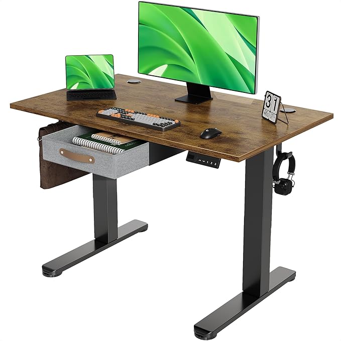Seang Standing Desk with Drawer, 3 Memory Height Settings with Cable Grommets & by Unknown