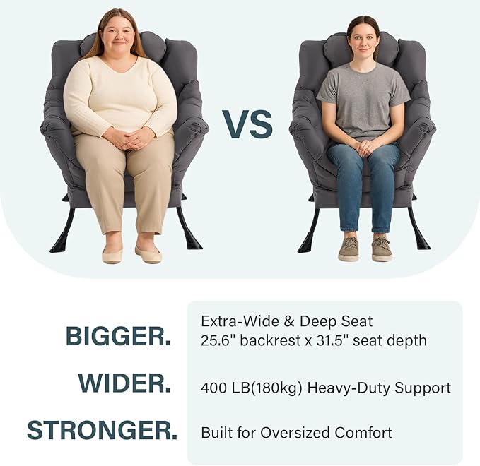 Lazy Chair with Ottoman, Comfy Fabric Accent Lounge Arm Chair with Lumbar - Image 6