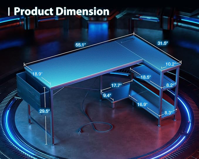ODK 55 Inch L Shaped Gaming Computer Desk - Image 3