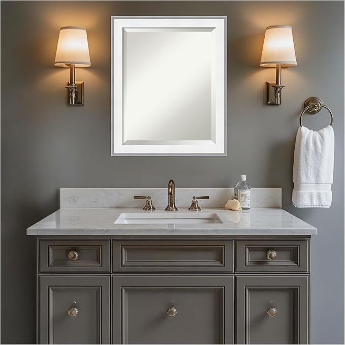 Amanti Art Bathroom Mirror for Over Sink, 23x19 Maya White Silver Rectangle - Image 5