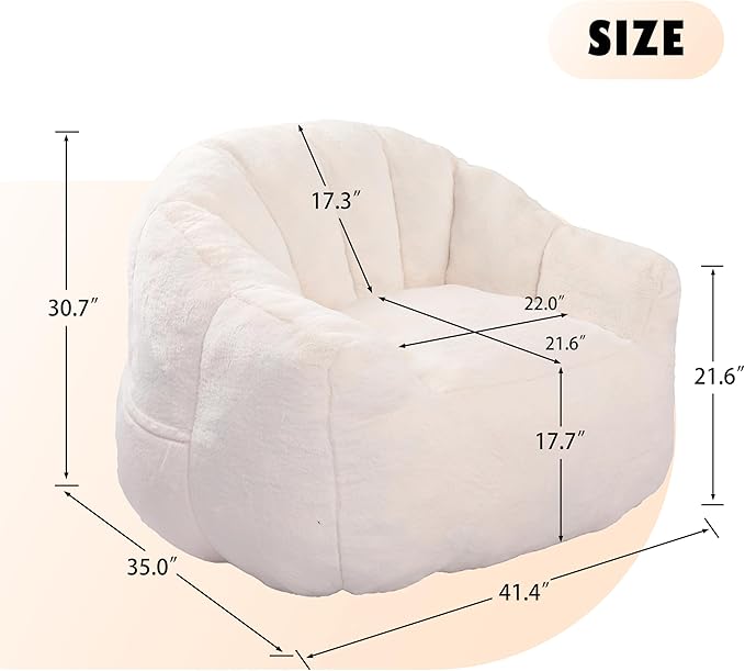 Furniliving Bean Bag Chair, Giant Bean Bag Chair Stuffed Floor Sofa - Image 2