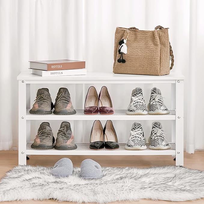 Apicizon White Shoe Rack, 35.5 Inches 3-Tier Shoe Rack - Image 3