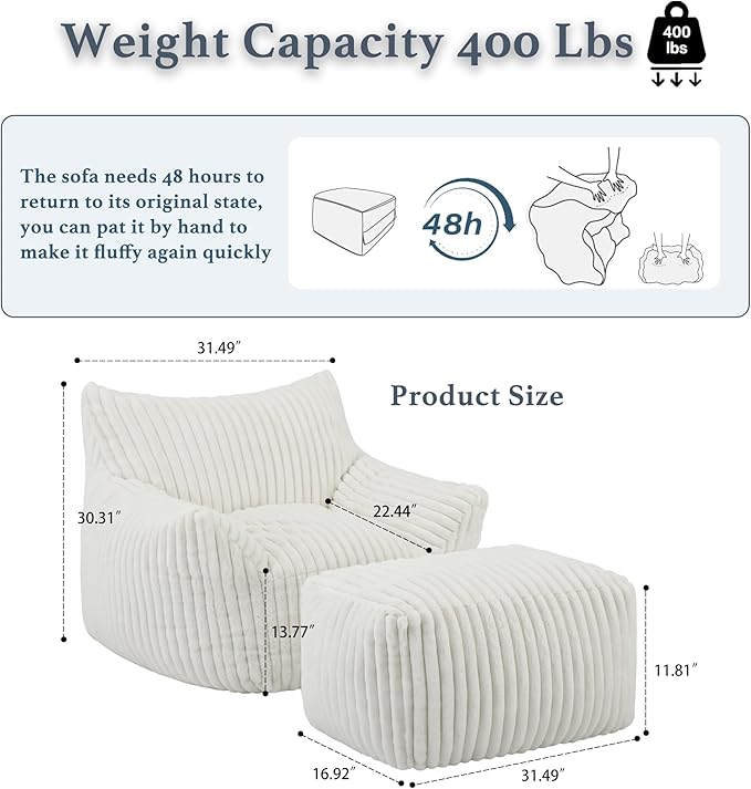 Oversized Bean Bag Chaise Lounge Chair Indoor - Image 2
