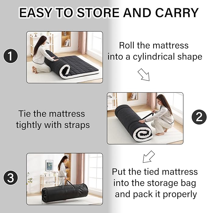 Welnow Japanese Futon Floor Mattress, Queen Size Thick Tatami Mat Portable & - Image 4