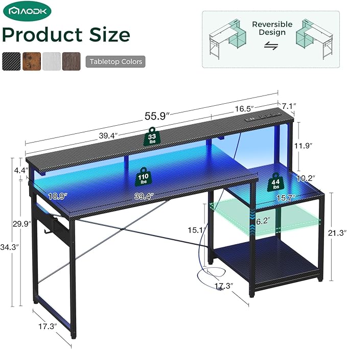 AODK Computer Desk, 56 Inch Gaming Desk - Image 3
