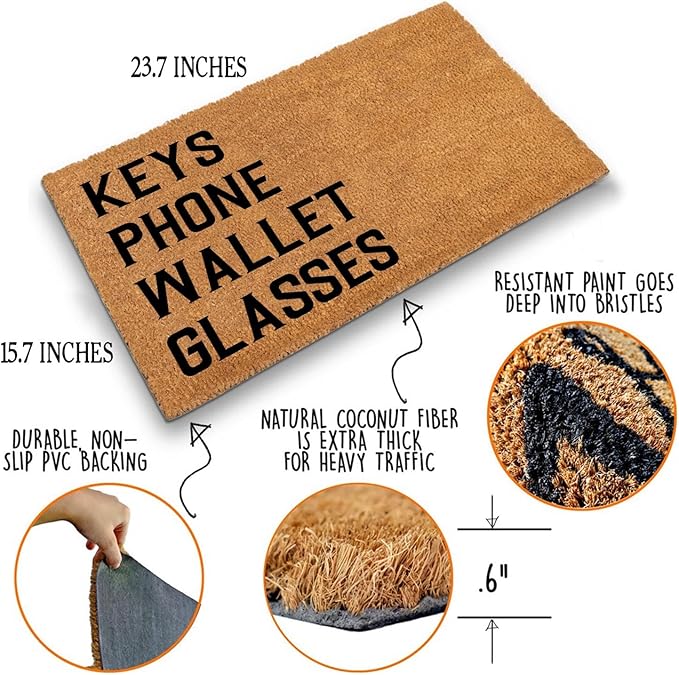 Funny Coir Doormat Keys Phone Wallet Glasses Front Door Mat Entryway Outdoor Mat - Image 4