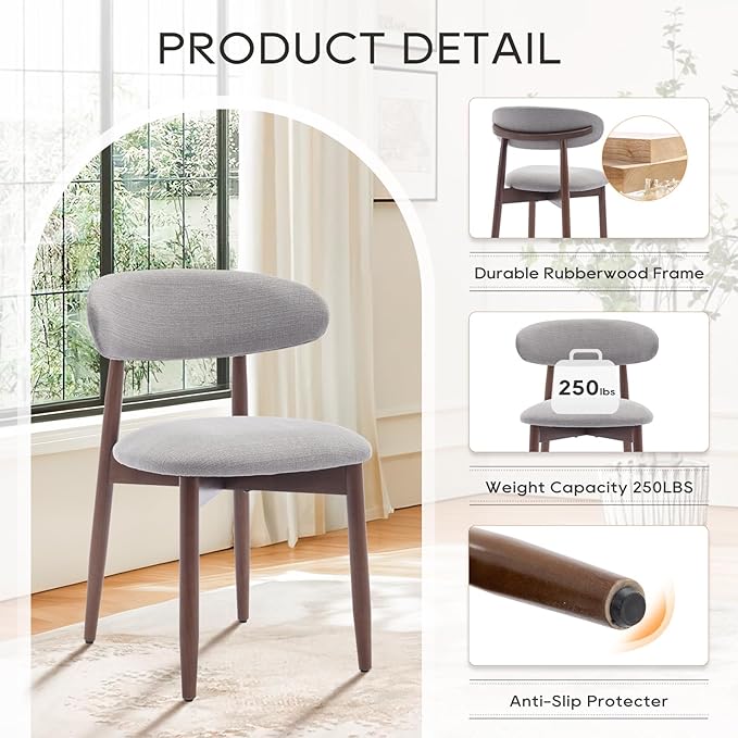 COLAMY Wooden Dining Chairs Set of 4, Modern Fabric Upholstered Kitchen Chairs - Image 5