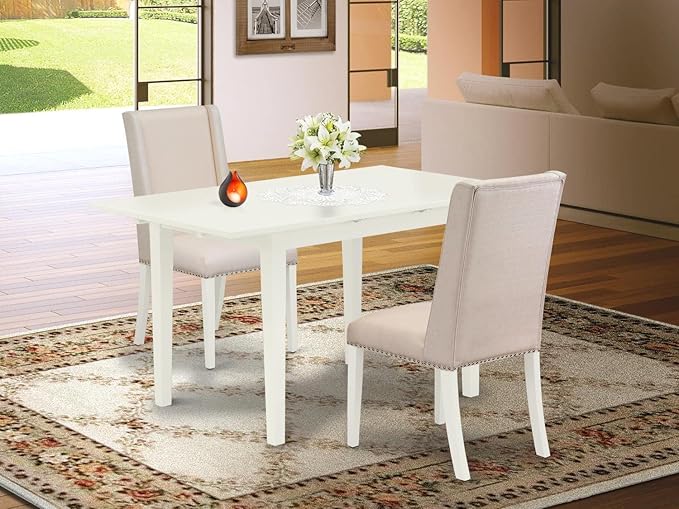 East West Furniture NOFL3-LWH-01 3 Piece Dinette Set - Image 6