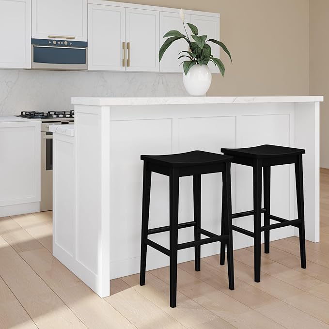 Plank+Beam Smythe Bar Stool, Sturdy Wood Modern Kitchen Bar Height Stool - Image 3