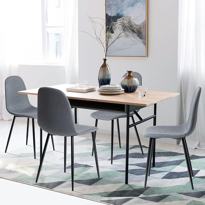 FurnitureR Dining Chairs Set of 4, Fabric Comfy Seat Armless Side Chairs - Image 2