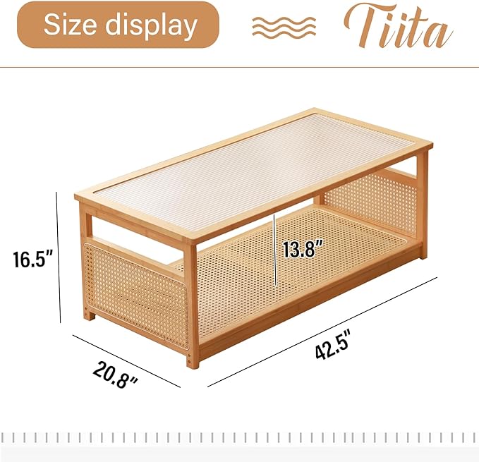 Tiita Coffee Tables for Living Room，Mid Century Modern Storage 2-Tier Coffee - Image 3