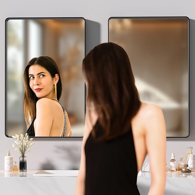 Hasipu 2 PCS Bathroom Mirror for Wall, 36 x 28 Inch Black Metal Framed Bathroom - Image 3