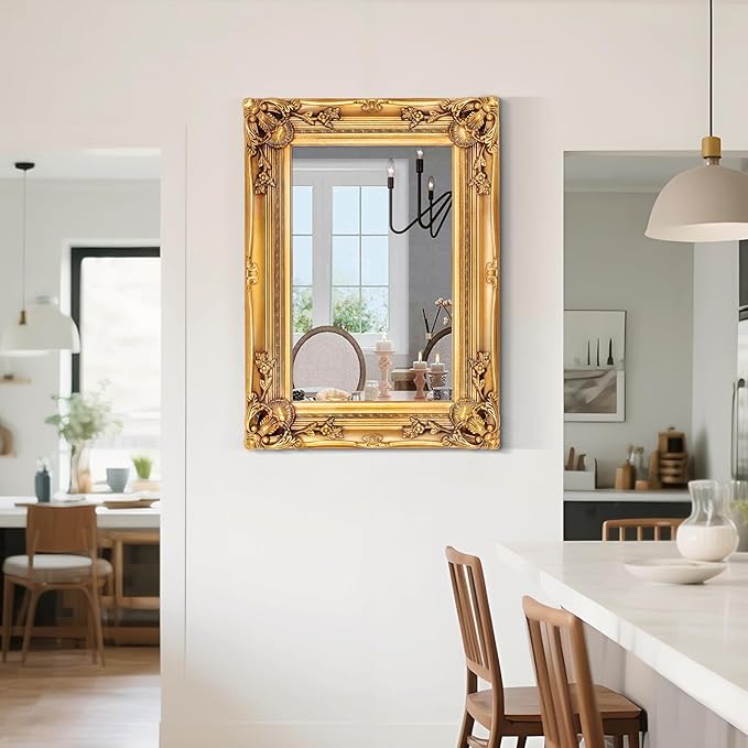 Antique Wall Mirror, 29.1'' x 21.2''Vintage Baroque Mirror - Image 6