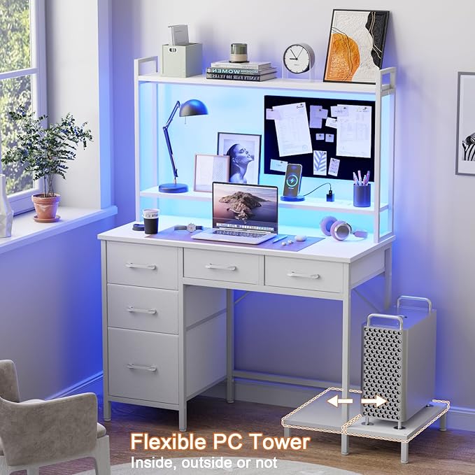 Computer Desk with Hutch, Home Office Desk with 2 Tiers Storage Shelves - Image 4