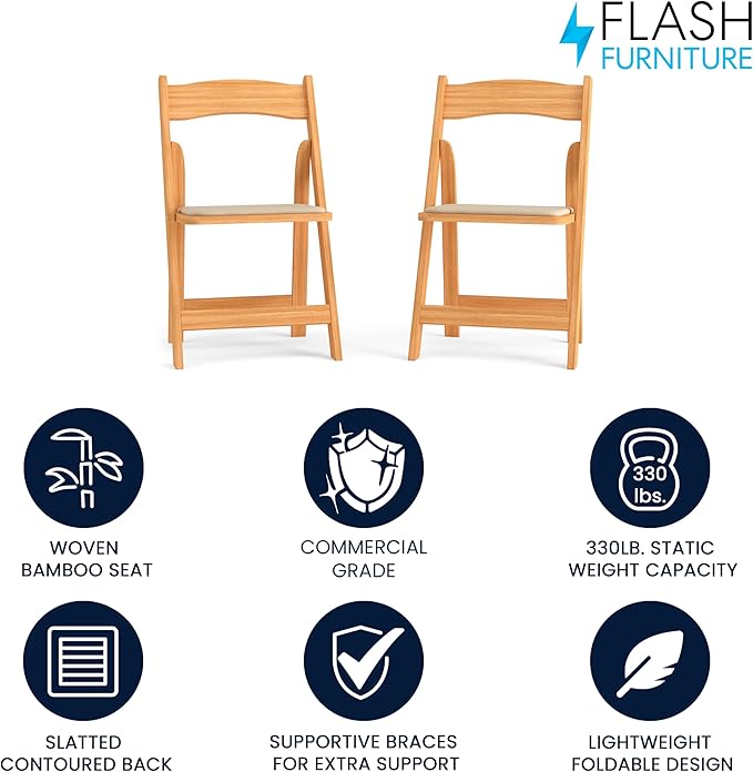 Flash Furniture 2 Pack HERCULES Series Natural Wood Folding Chair - Image 3