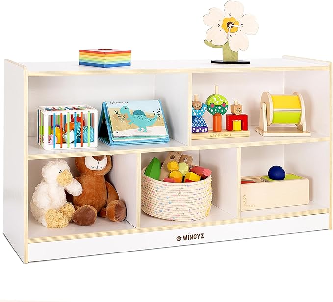 Toy Storage Organizer for Kids, 5-Compartment Wooden Storage Cabinet, Children by wingyz