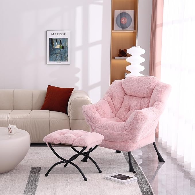 Lazy Chair with Folding Ottoman, Modern Accent Lounge Armchair with Armrests - Image 10