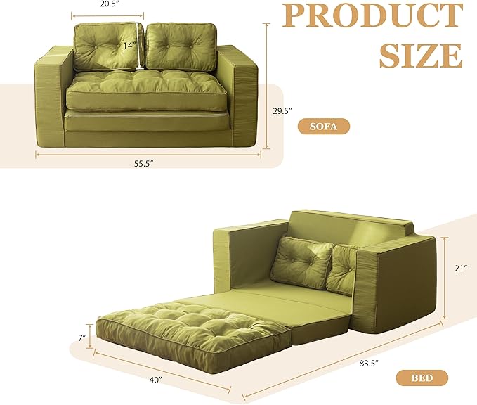 YOSHOOT Loveseat Sleeper Sofa, 3-in-1 Pull Out Floor Couch - Image 3