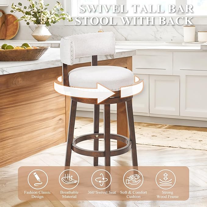 COLAMY Swivel Bar Stool, Swivel Bar Height Bar Stool, Modern Swivel Barstool - Image 6