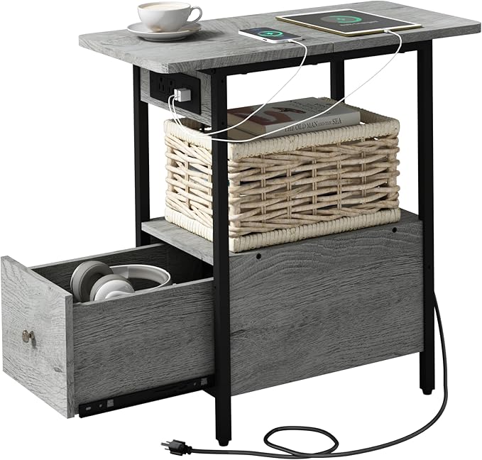 LIDYUK End Table with Charging Station, Narrow Side Table with Drawer and USB by LIDYUK