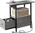 LIDYUK End Table with Charging Station, Narrow Side Table with Drawer and USB by LIDYUK