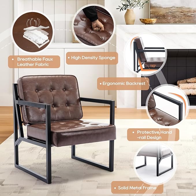 COLAMY Mid Century Modern Accent Chair Set of 2, Comfy Living Room Chair - Image 4
