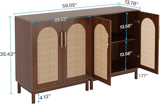 Tribesigns Set of 2 Rattan Sideboard Buffet Cabinet - Image 2