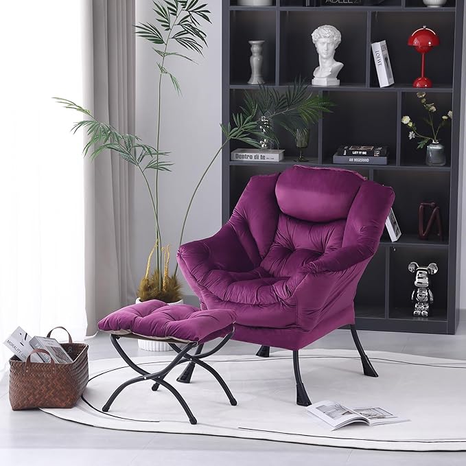 Lazy Chair with Folding Ottoman, Modern Accent Lounge Armchair with Armrests - Image 8