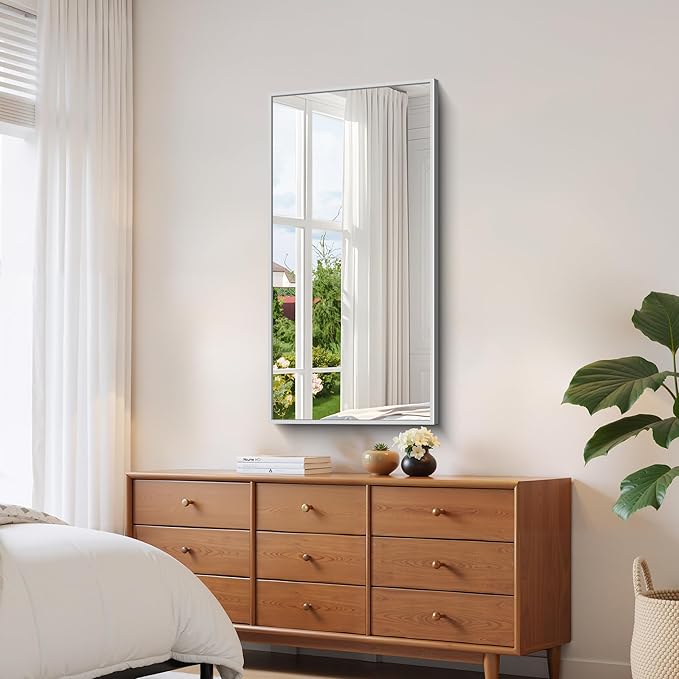 YIROMAN Bathroom Mirror 48"x24", Large Brushed Silver Bathroom Mirror - Image 4