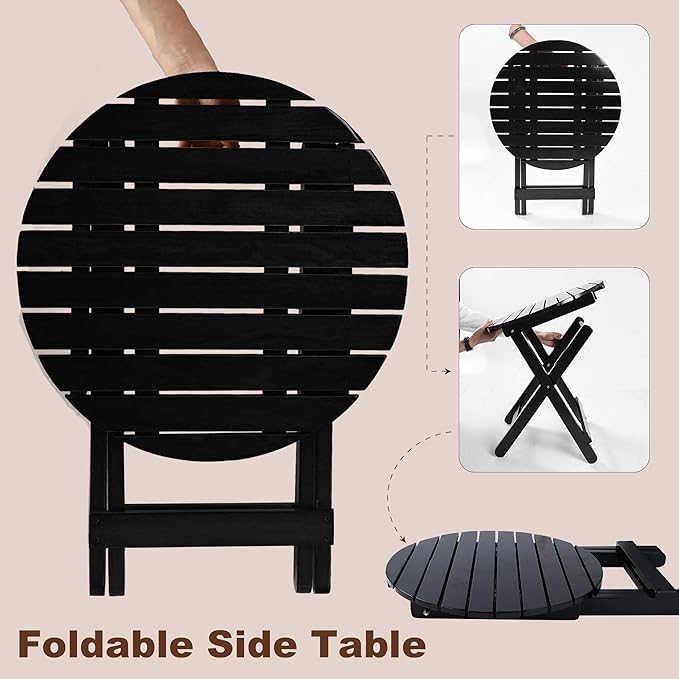 Outdoor Patio Side Table Set of 2 Small Folding Wood Round End Table Coffee - Image 6