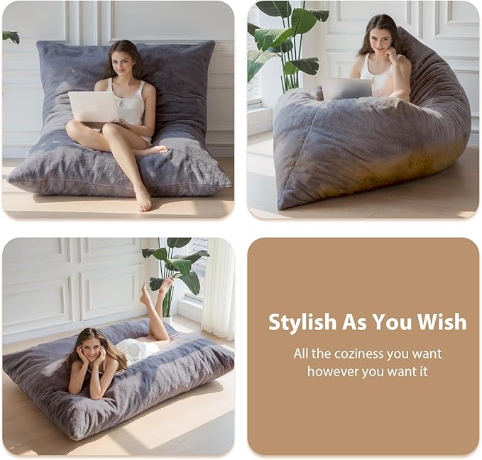 BYBYME 3 in 1 Bean Bag Chair, Convertible Chair Folds from Bean Bag to Lounger - Image 4