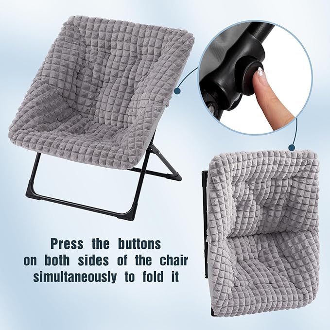 HollyHOME X-Large Saucer Chair, Comfy Oversized Folding Chair, Faux-Fur Reading - Image 7