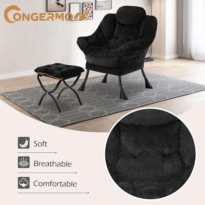Lazy Chair with Folding Ottoman, Leisure Sofa Chair, Soft Fabric Armchair with - Image 4