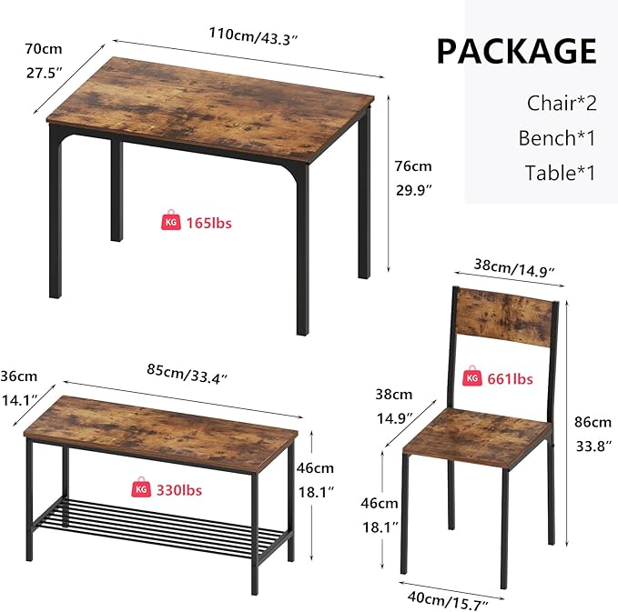 SogesHome 4-Piece Kitchen Table and 2 Chairs - Image 6