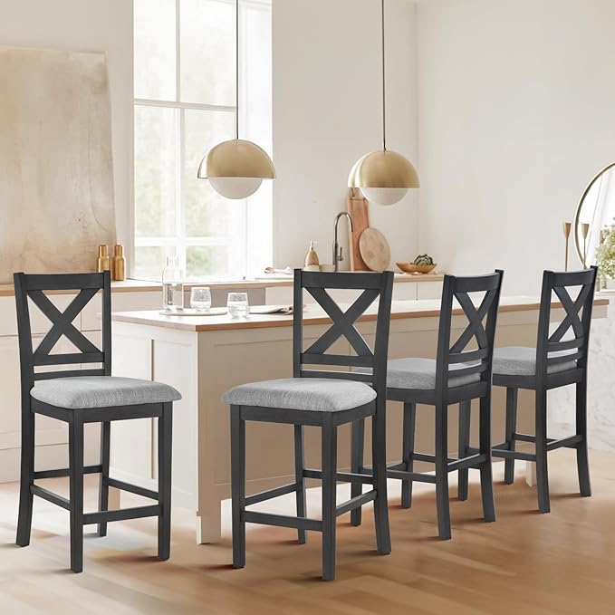 COLAMY Wooden Bar Stools Set of 4, Counter Height Bar Stools, Mid Century - Image 3
