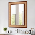Rattan Wall Mirror with Wooden Framed 24 X 32 inch Farmhouse Rectangle Wood by FUWU+HOME