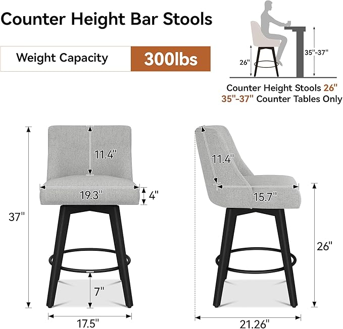 Counter Height Bar Stools Set of 4, Modern Swivel Barstools - Image 2