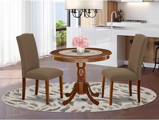 East West Furniture ANEN3-MAH-18 3 Piece Dining Room Furniture Set Contains a - Image 7