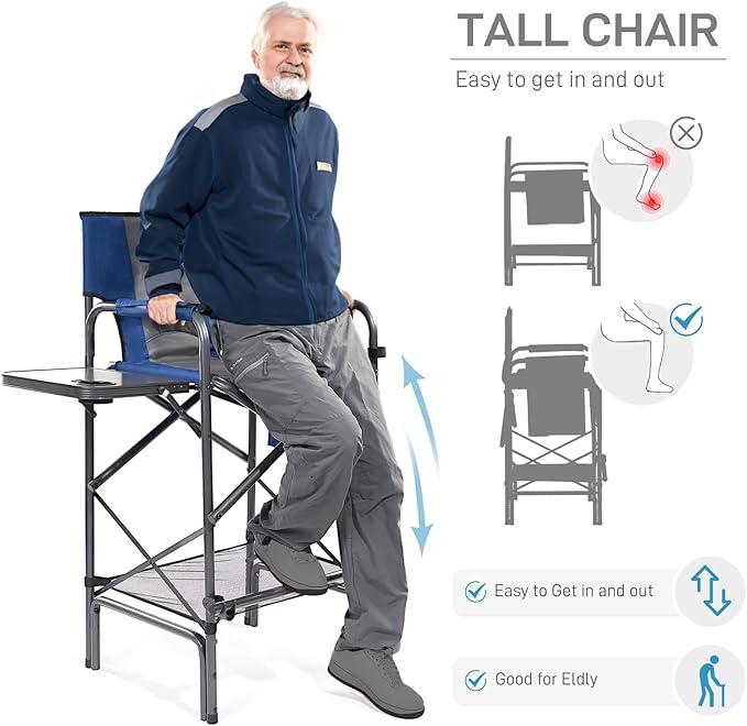 EVER ADVANCED Tall Folding Chair 30.7" Seat Height Directors Chair High - Image 4